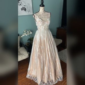 Mac Duggal a line ball gown prom dress or wedding dress